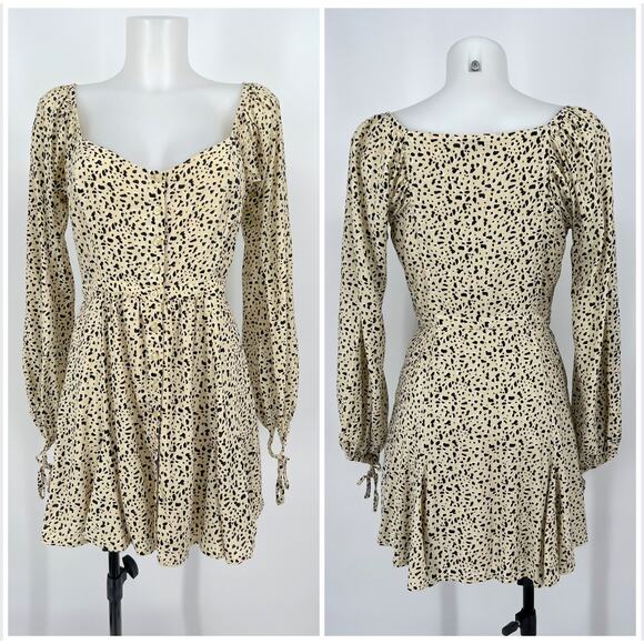 Rue Stiic Priscilla Mini Dress Bellagio Spotted Print Medium Cream Black Animal - Picture 2 of 10